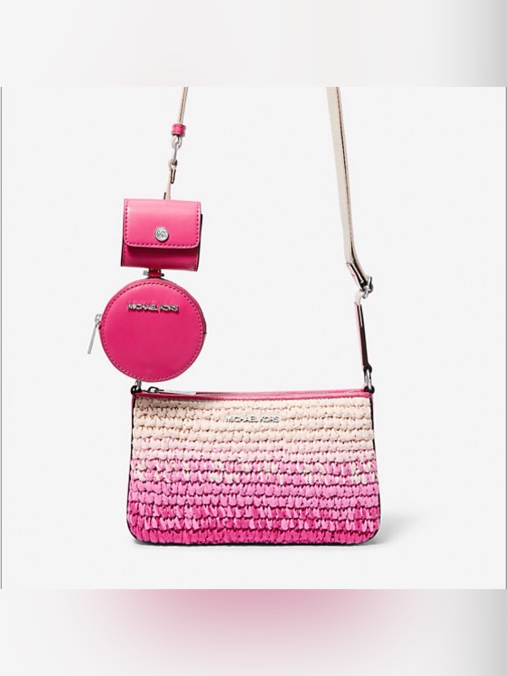 Michael Kors Jet Set Small Ombré Straw Crossbody Bag w/ Apple AirPods Case NWT - Picture 6 of 7